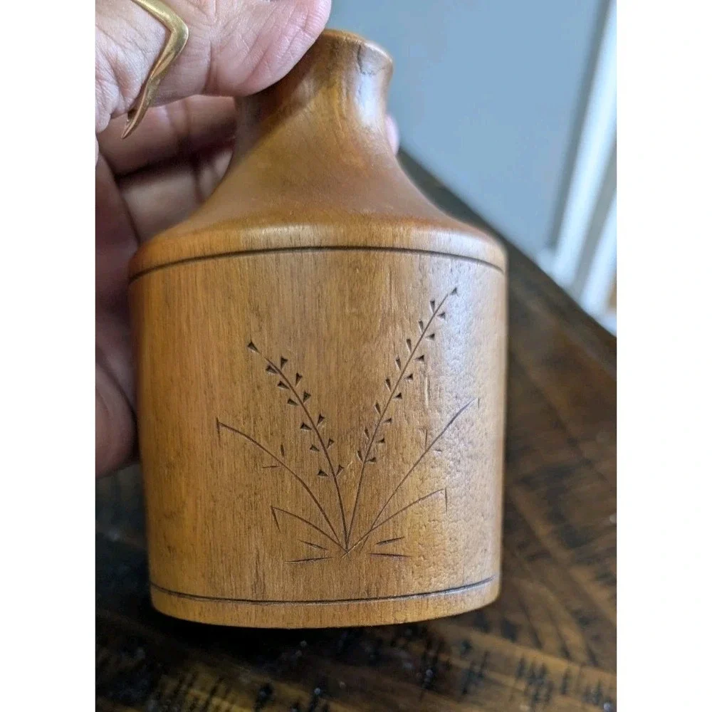 Vintage Wooden Bud Vase Hand Turned Carved Signed